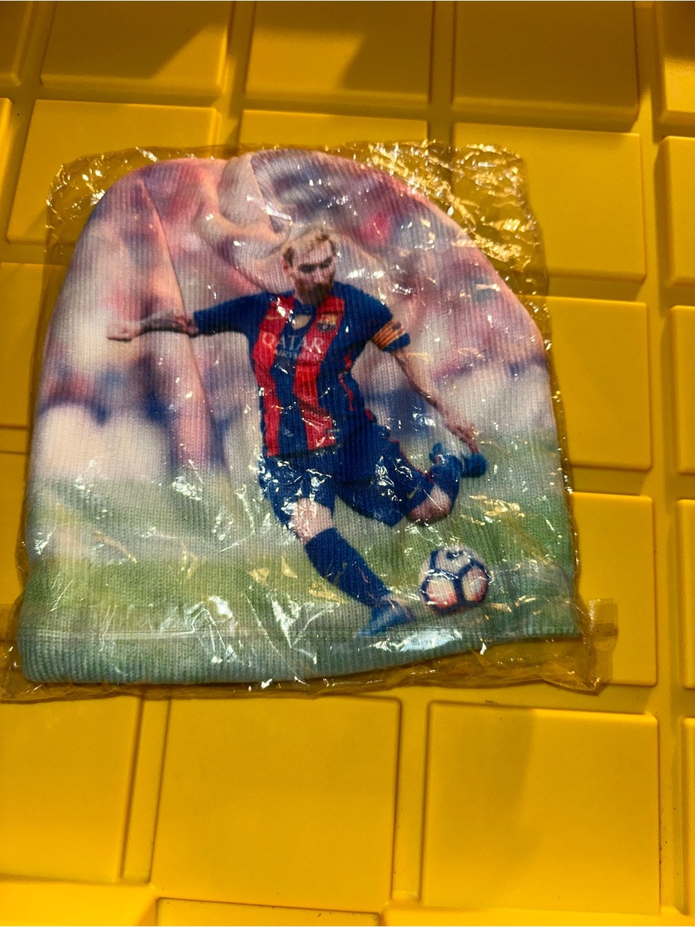 Kids Printed Soccer Player Beanie Hat - Multicolor